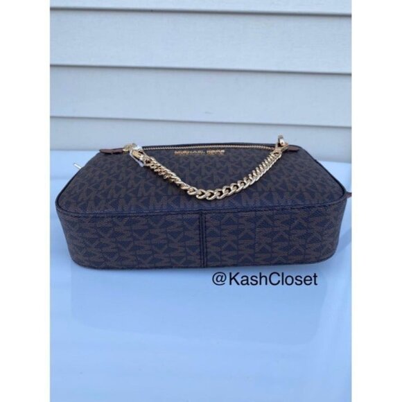 Michael Kors crossbody large chain zip purse jet set MK signature brown - Picture 7 of 10